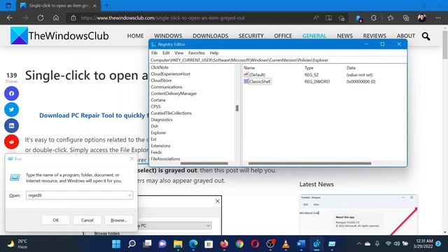 Single click to open an item is greyed out in File Explorer Options смотреть онлайн