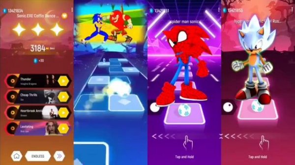 Spider Man Sonic 🆚 Shadow Exe Sonic 🆚 Dark Blue Sonic 🆚 Tails Exe Sonic | Sonic Tiles Hop