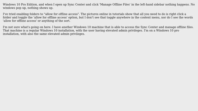 Clicking on 'Manage Offline Files' does nothing in the Sync Center смотреть онлайн