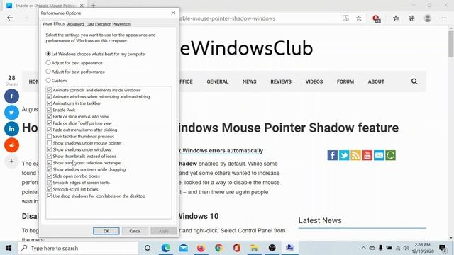 How to disable or enable Windows Mouse Pointer Shadow feature смотреть онлайн