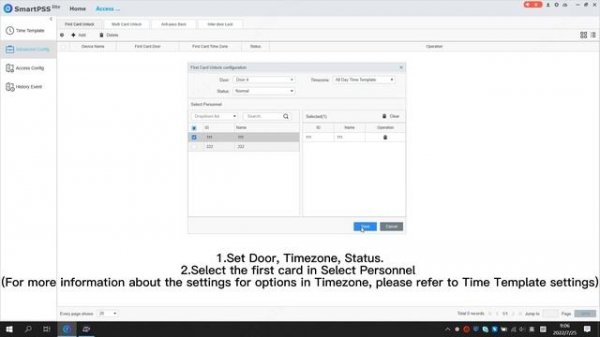SmartPSS Lite - First Card Unlock