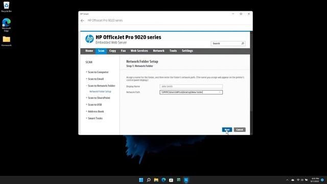 Einrichten der Funktion „Scannen in Netzwerkordner“ Win 11 | HP OJ Pro 9010/E, 9020/E | HP Support смотреть онлайн