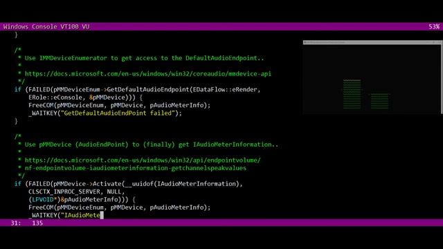 Windows Console VT100 Volume Unit (VU) meter demo смотреть онлайн