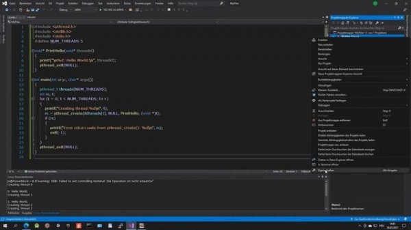 #using pthread.h with Visual Studio Linux Development