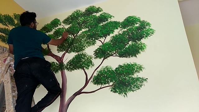 How To Make Beautiful Tree wall painting смотреть онлайн