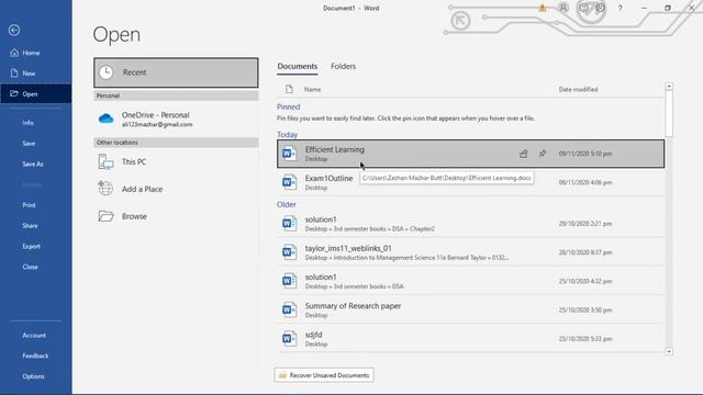 Opening a word Document in MS Word ( Shortcut Key ) смотреть онлайн
