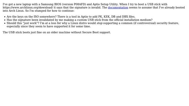 Unix & Linux: How to boot Arch Linux installation medium with Secure Boot enabled? смотреть онлайн