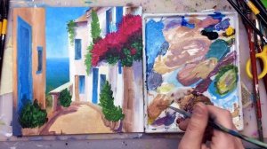 Дворик у моря. Как нарисовать пейзаж АКРИЛ! Мастер-класс ДЕМО