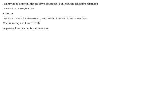 Ubuntu: unmount google-drive-ocamlfuse смотреть онлайн