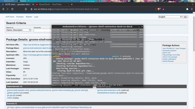 Dash to dock extension on Arch linux Gnome 40.0, gnome 42- Instalação da extensão via Terminal . смотреть онлайн