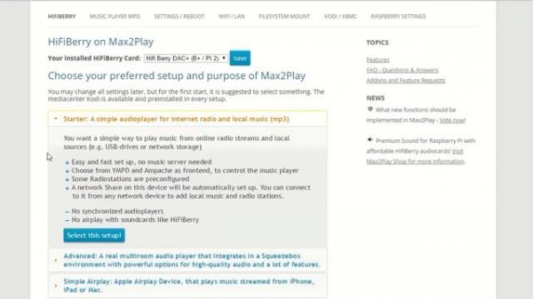 Max2Play Raspberry Pi 2 Image for HiFiBerry Sound Cards DAC+ Amp+ Digi+