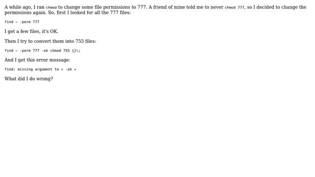 Unix & Linux: find: missing argument to -ok смотреть онлайн