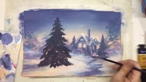 «Пейзаж. Новогодняя елка. Рождество» как нарисовать АКРИЛ | Сезон 2-4 |Мастер-класс ДЕМО