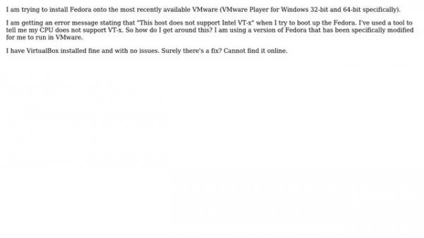 VMware - "This host does not support Intel VT-x"