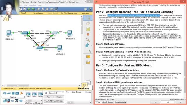 3.3.1.5 - 2.3.1.5 Packet Tracer - Configuring PVST+ смотреть онлайн