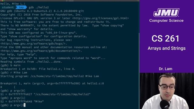 JMU CS261 04 Arrays & Strings Part 07 - String Example Part 2 (w/ debugger) смотреть онлайн