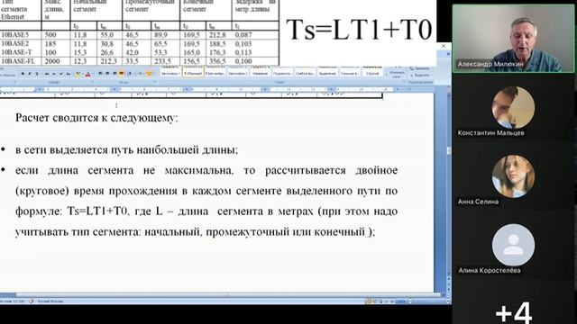 Расчёт работоспособности сети Ethernet