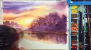 «Пейзаж. Закат» как нарисовать АКВАРЕЛЬ| Сезон 3-6 |Мастер-класс для начинающих ДЕМО