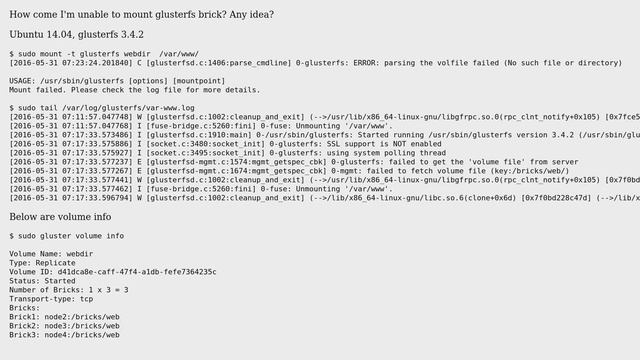 Ubuntu: 0-glusterfs: failed to get the 'volume file' from server смотреть онлайн