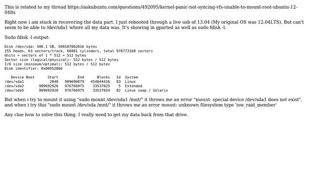 Ubuntu: Mount error special device /dev/sda1 does not exist смотреть онлайн