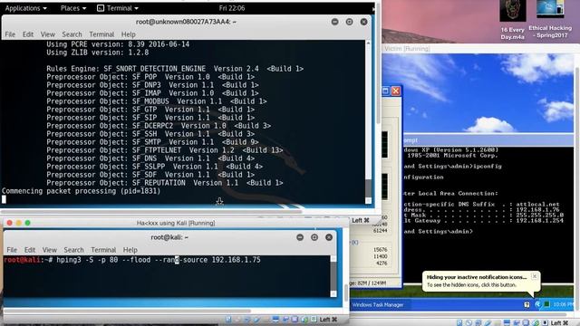 Ethical Hacking - Spring 2017 DoS Attack using Hping3 w/ Snort смотреть онлайн