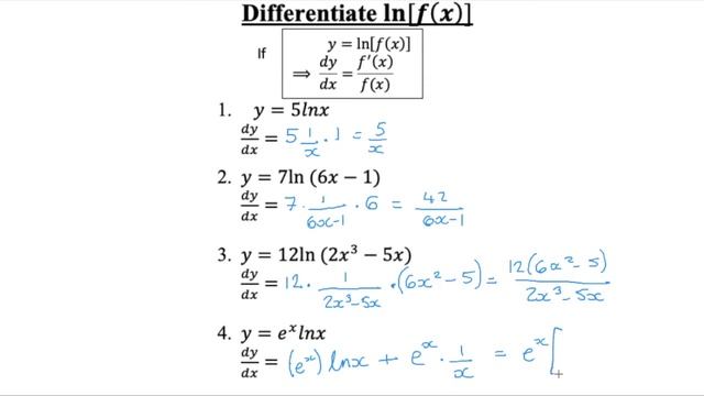 Differentiation e, ln and a^f(x) смотреть онлайн