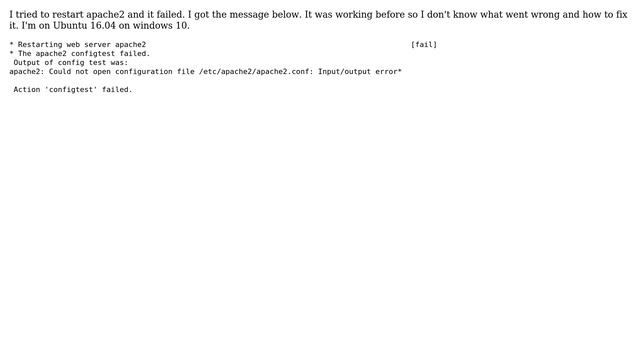 apache2: Could not open configuration file /etc/apache2/apache2.conf: Input/output error смотреть онлайн