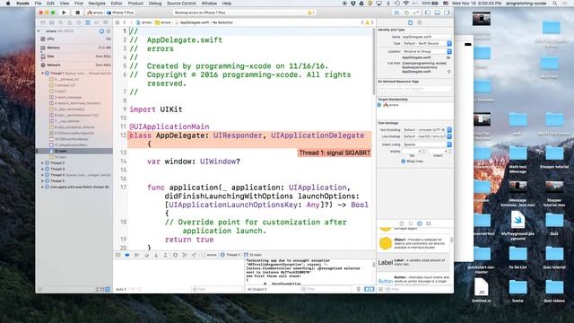 iOS 10 Swift 3 Errors: thread 1 signal Sigabrt in Xcode 8 смотреть онлайн