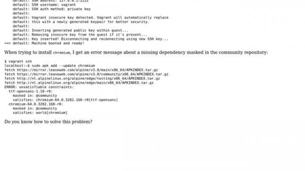 How to install Chromium masked package on Alpine Linux 3.8?