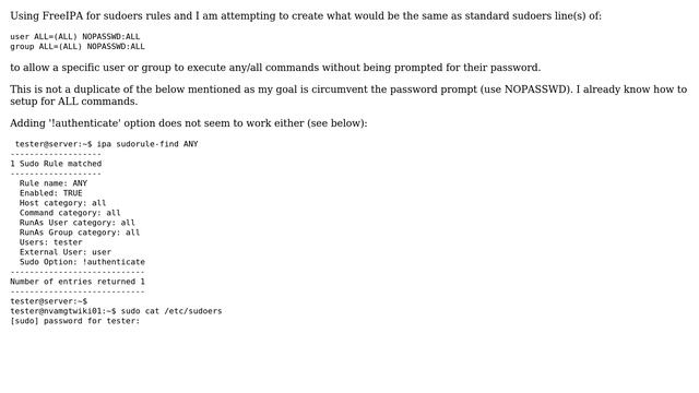 FreeIPA sudoers rule - how to add NOPASSWD for ALL commands (no prompt for password) смотреть онлайн