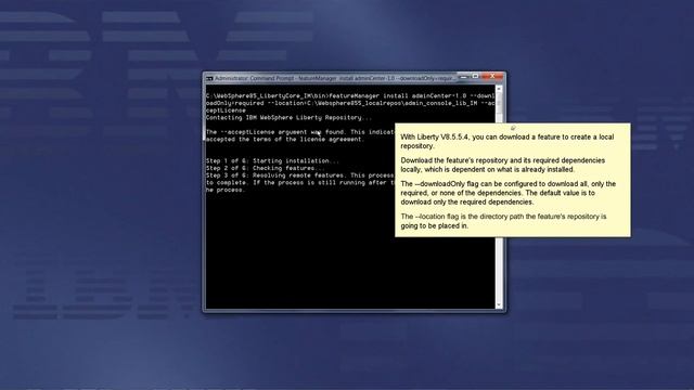 How do I install a Liberty feature using the featureManager command and a local repository? смотреть онлайн