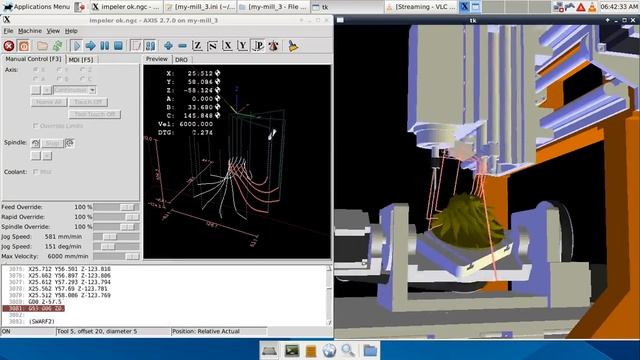 5 axis table-table vismach simulation (Kinematics LinuxCNC & Fusion360 NC code) смотреть онлайн