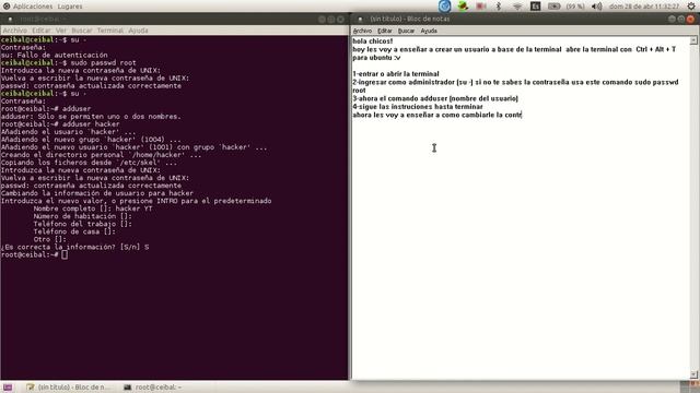Como crear un usuario de ubuntu y cabiar la contraseña de de un usuario (terminal) смотреть онлайн