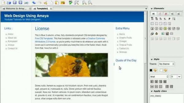 Building a web site using Amaya Web Editor and Free Templates