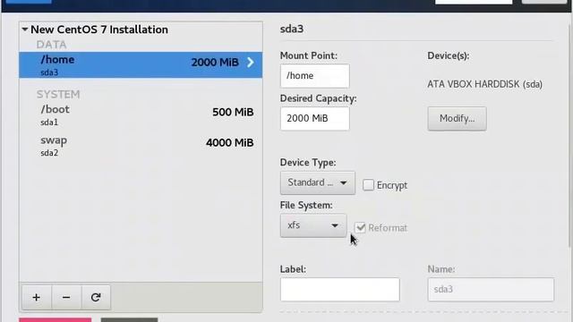 Install CentOS 7 - Manual Partitioning