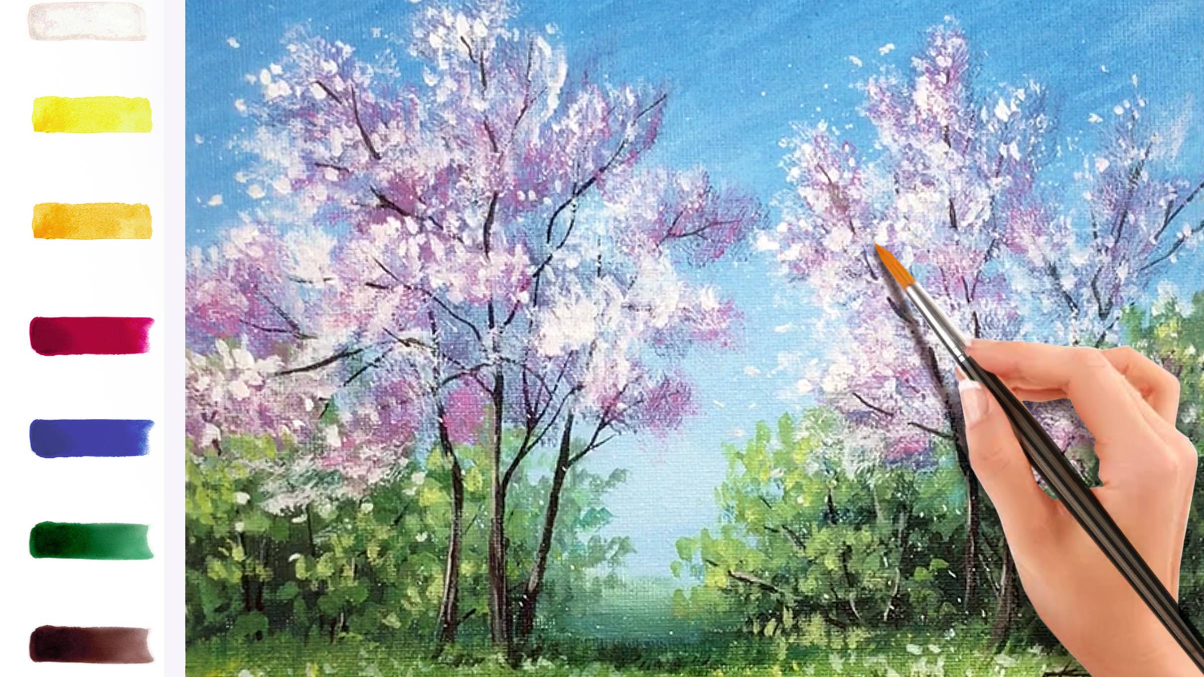 Цветущая яблоня. Как нарисовать пейзажАКРИЛ! Мастер-класс ДЕМО смотреть онлайн