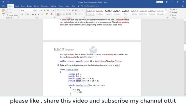 C#.Net tutorial in Telugu - const keyword in C# - ildasm - readonly in C# | ottit смотреть онлайн