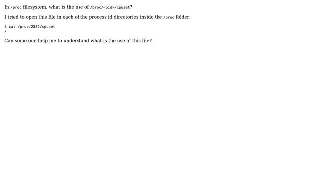 Ubuntu: What is the use of /proc/PID/cpuset? смотреть онлайн