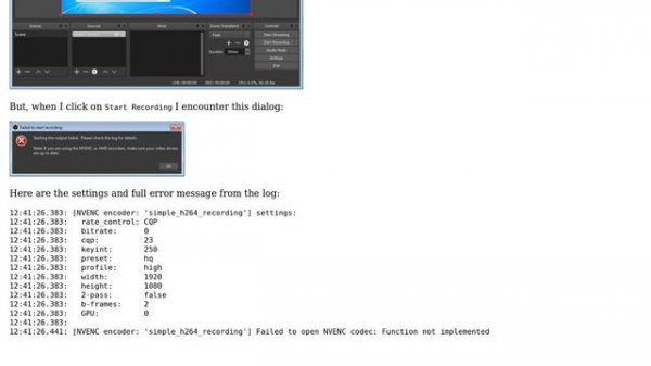OBS Studio 'Failed to open NVENC codec: Function not implemented