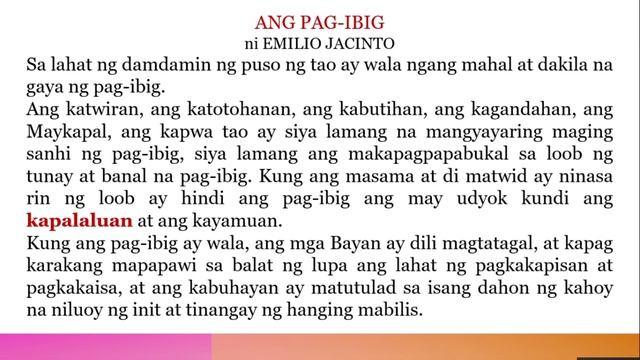 SANAYSAY "Ang PAG-IBIG" ni Emilio Jacinto Mga Pangunahin at Pantulong na Kaisipan #Filipino8 #MELC смотреть онлайн
