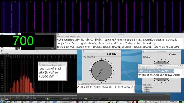 VLF SDR Receiver software that uses the Sound Card - CW DEMO - 24 signals from 500hz to 23500 hz смотреть онлайн