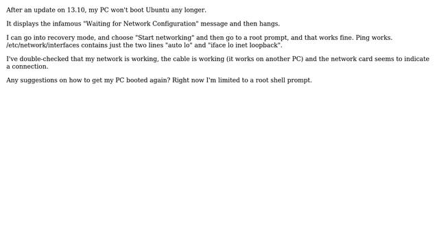 Ubuntu: Can't boot - "Waiting for Network Configuration" смотреть онлайн