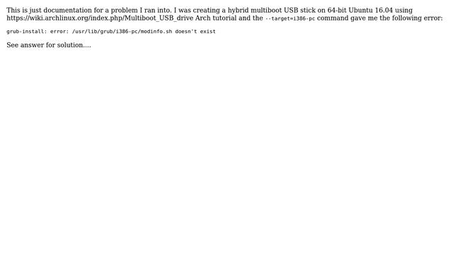 Grub-install: Error: /usr/lib/grub/i386-pc/modinfo.sh Doesn't Exist