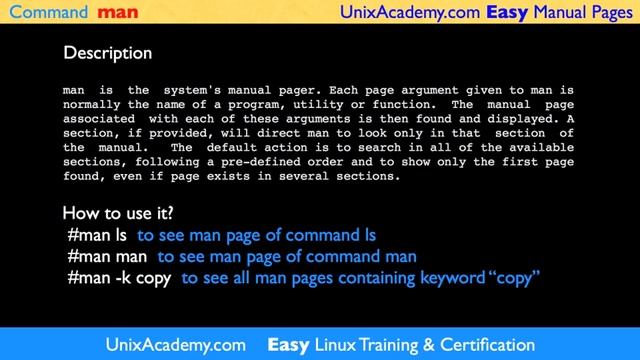 man command Linux UNIX command Easy Man Manual pages by UNIX Academy unixacademy.com смотреть онлайн