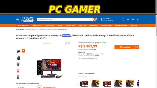 Pc Gamer Completo 3green Force, AMD Ryzen 5-5600g, 16GB Fonte 500W + Monitor 21.5 FHD 75Hz - 3f-00 смотреть онлайн