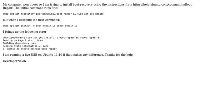 Ubuntu: Boot-repair won't install "unable to locate package" смотреть онлайн