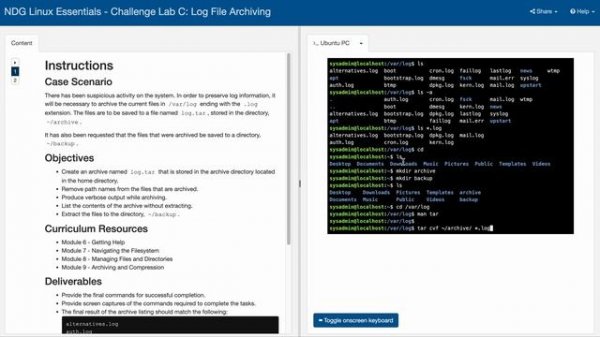 NDG Linux Essentials - Challenge Lab C: Log File Archiving