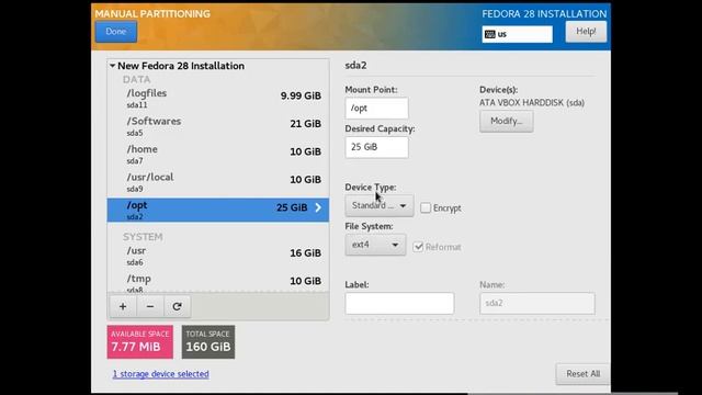 Manual Partitioning of HardDisk in Fedora 28 Server in VirtualBox 5.2 for Beginners. смотреть онлайн