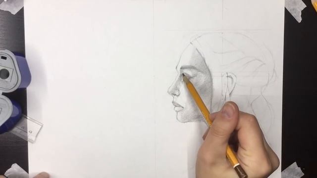 "Портрет в профиль", как нарисовать Рисунок для начинающих, простой карандаш. Построение лица. смотреть онлайн
