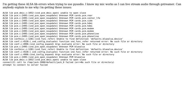 Raspberry Pi: Alsa Lib Error Pyaudio On Raspberry Pi 3
